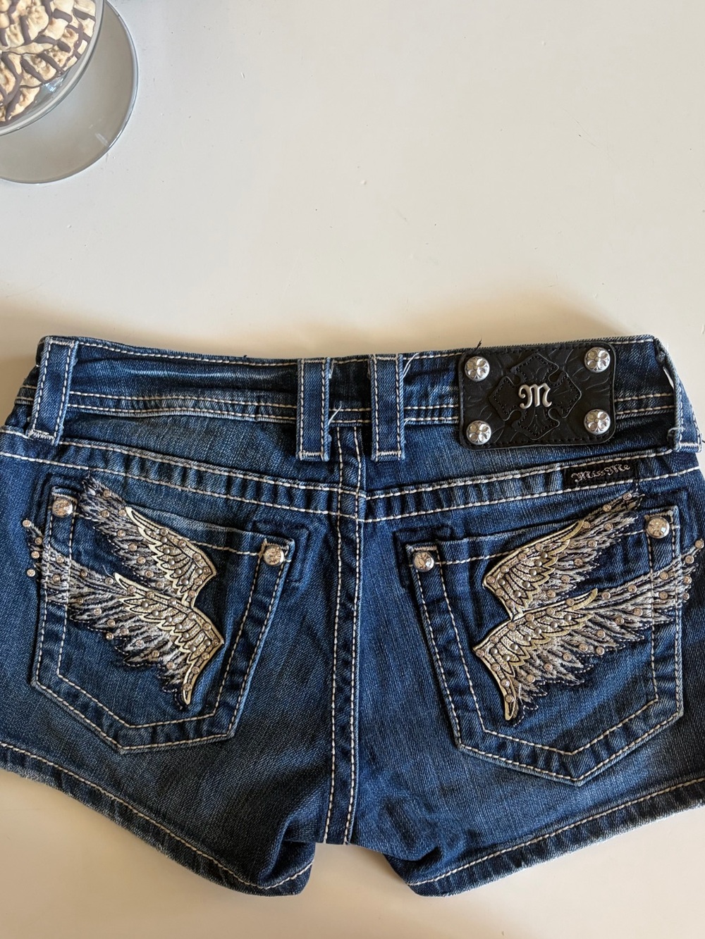 Miss Me Blue Faded Denim Shortie Shorts - Picture 9 of 10
